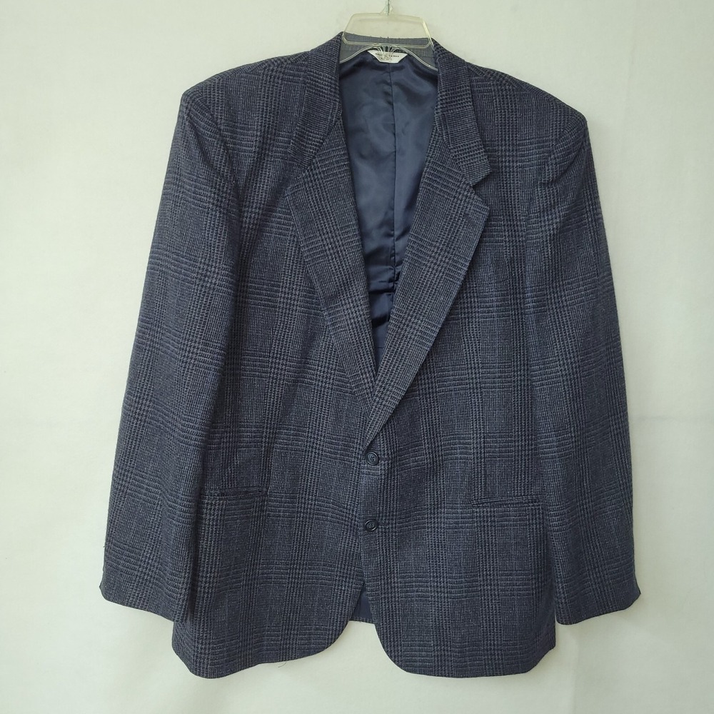 WOODMERE Mens Glen Plaid Wool Tweed Blend Blazer Jacket‎ Sport Coat 48 Grey Blue